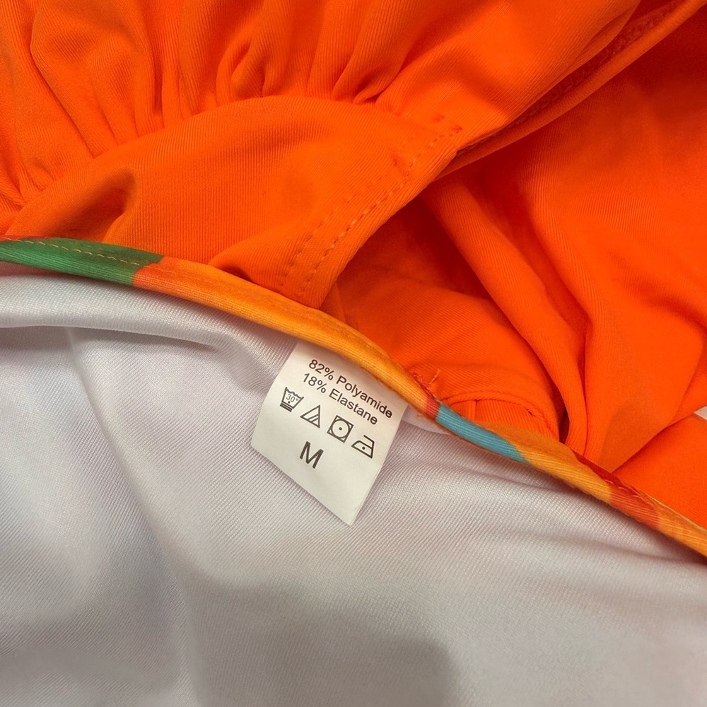 NWOT 2pc high waisted tummy control Orange print swimsuit sz M - Picture 9 of 9